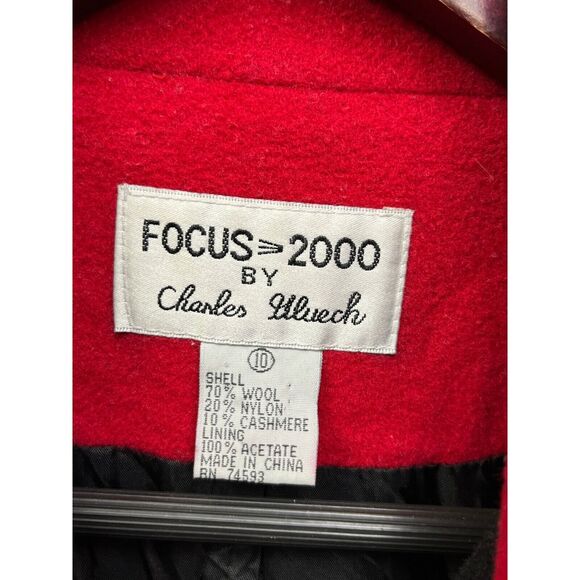 Focus 2000 Jacket Womens 10 Red Black striped wool Cashmere blend button front - Picture 3 of 5